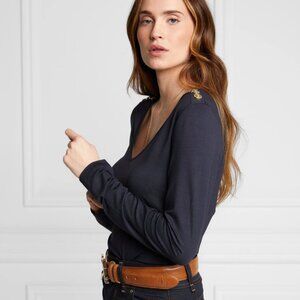 NWT Holland Cooper Long Sleeve V-Neck Tee Ink Navy Size M